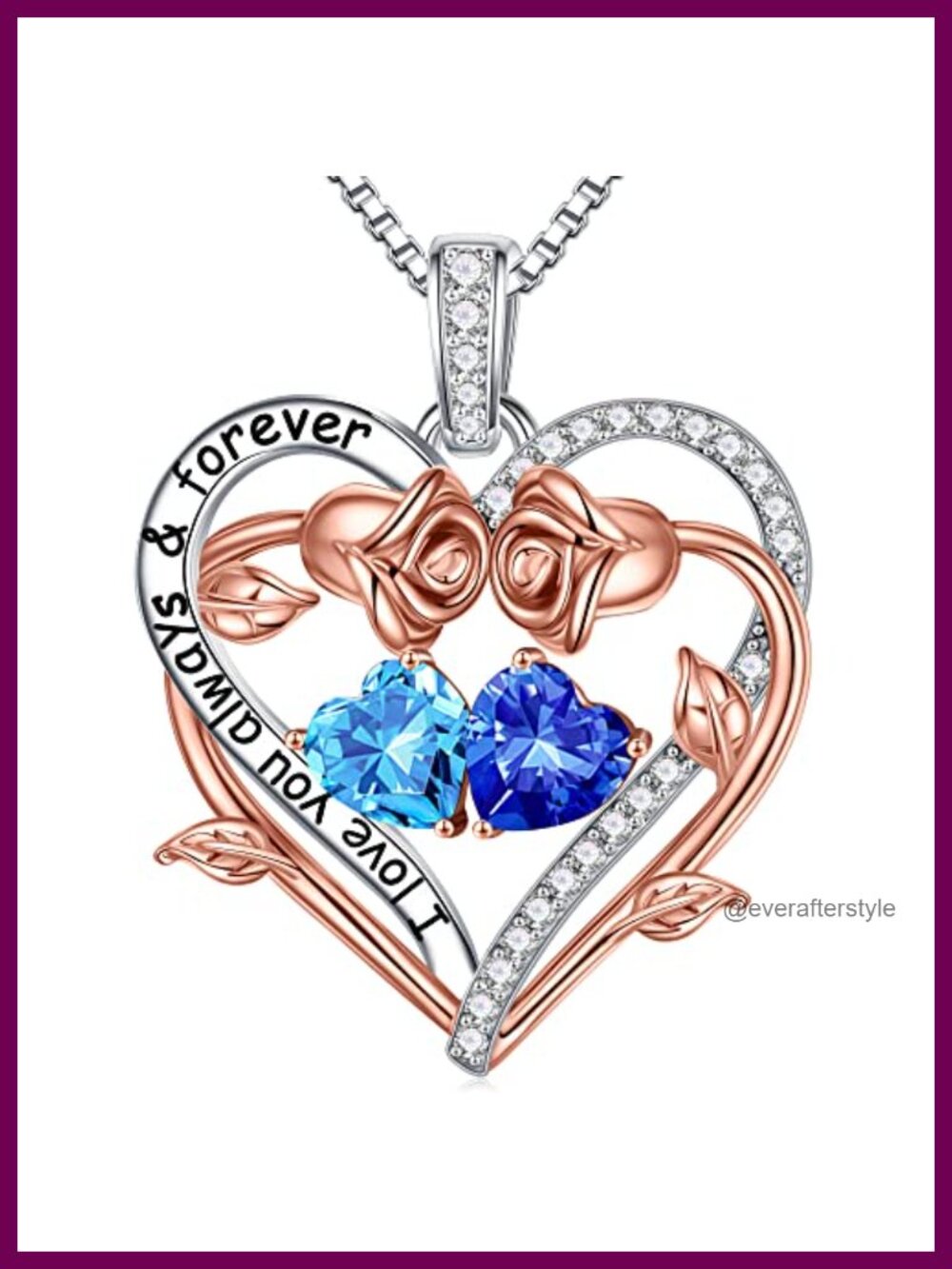 925 Sterling Silver Rose Heart Birthstone Pendant Necklace, Women's Gift
